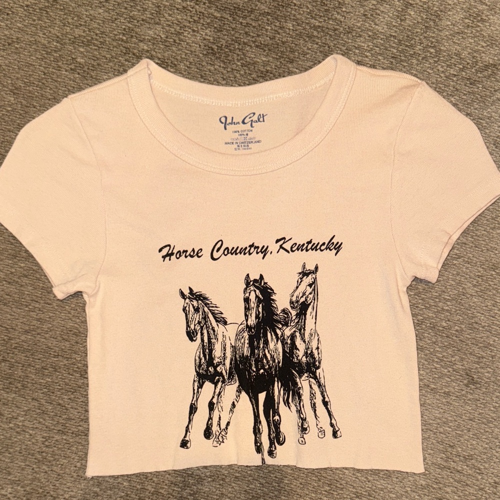 Brandy Melville Light Pink Short Sleeve Tee with Black Horse Graphic